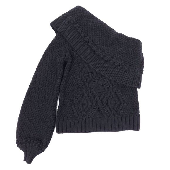 NEW Intermix Wool Dahlia One Shoulder Balloon Sleeve Bobble Cable Knit Sweater